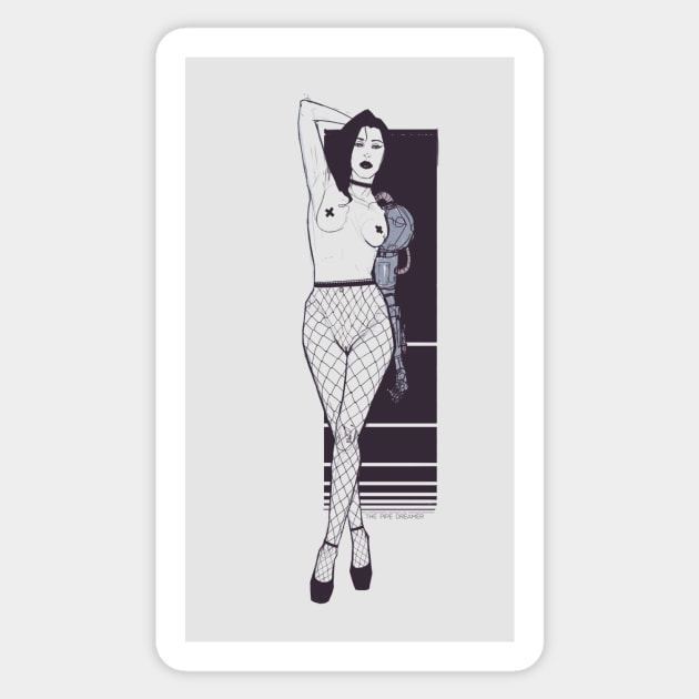 Cyborg Pin up Sticker by ThePipeDreamer